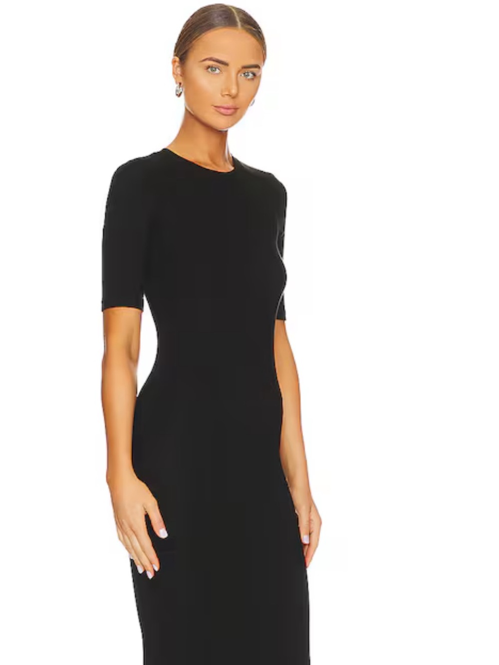 Enza Costa Black Short-Sleeve Midi Bodycon Dress